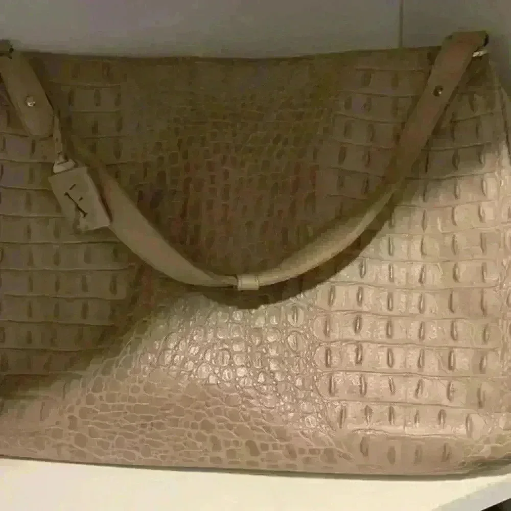 Furla Croc Embossed Handbag Satchel Lg Genuine Italian Leather Womens Taupe
